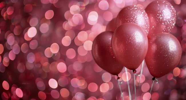 Pink Balloons Against Blurred Red Lights photo