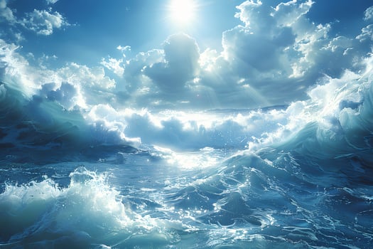Dynamic Ocean Waves Under Sunlit Sky Nature's Raw Power for Posters, Prints, and Digital Design photo