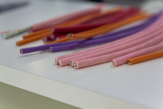 Network FTP cables on the counter close-up photo