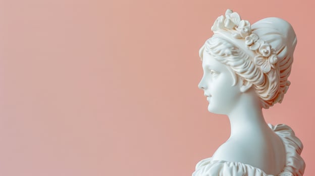 Artistic porcelain figurine on a blush background with generous copyspace photo