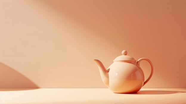 Delicate teapot on a light apricot background with ample copyspace, perfect for creative projects photo