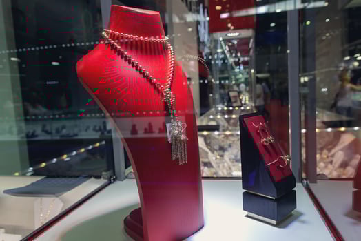 Luxury jewelry on display at a jewelry store photo