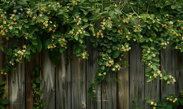 Wooden fence covered in jasmine blossoms photo