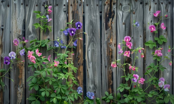 Wooden fence with sweet pea photo