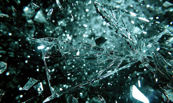 Glass breaking in high speed, broken glass closeup photo