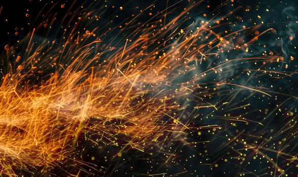 Macro photograph capturing the intricate details of flames and sparks in an explosion against a black backdrop photo