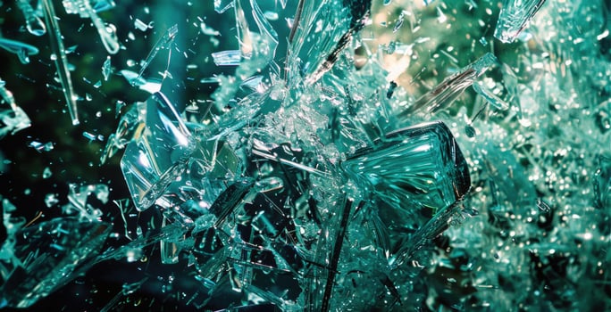 Glass breaking in high speed, broken glass closeup photo