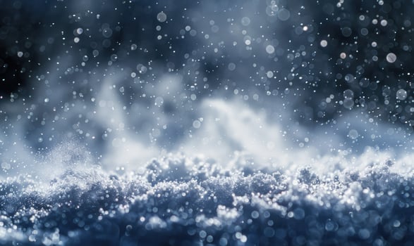 Detailed image of snow scattering, icy crystals closeup photo