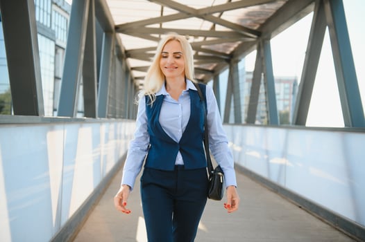 Business Women Style. Woman Going To Work. Portrait Of Beautiful Female In Stylish Office. photo
