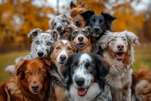 A group of dogs are smiling and looking at the camera photo