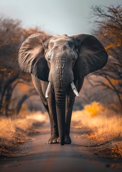 African elephant walking towards the camera. photo
