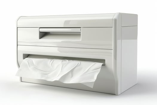 White paper towel dispenser isolated on white background. photo