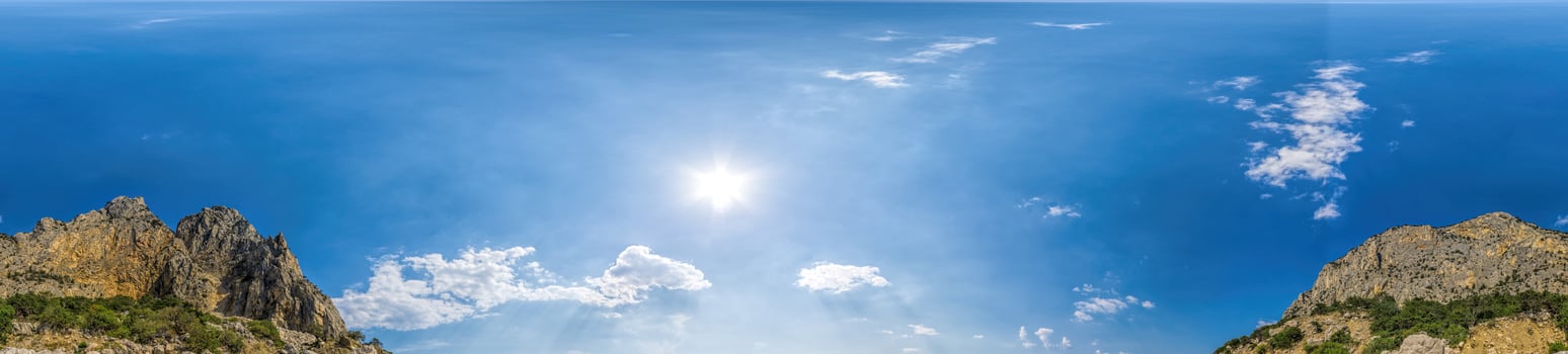 upper part of panorama with clouds in sky and mountains, for easy use in 3D graphics and panorama for composites in aerial and ground spherical panoramas as a sky dome. photo