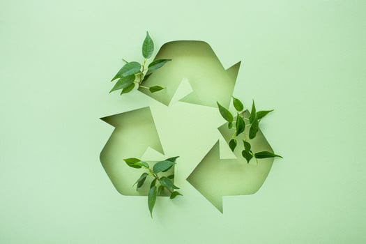 Symbol of waste recycling with green leaves. environmental protection concept. Recycle Icon Environmental concept photo