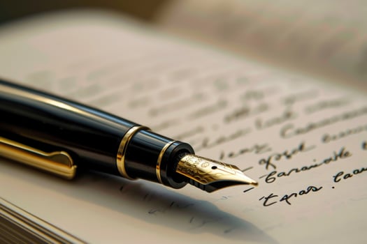 Fountain pen resting on a piece of paper with writing on it photo
