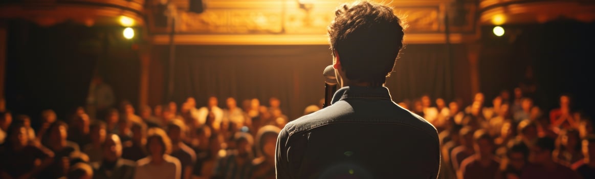 Man standing in front of a crowd of people photo