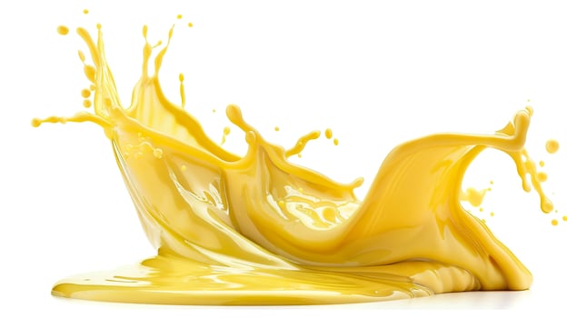 3d yellow paint splashing isolated on white background. photo