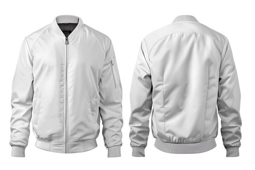 Blank white bomber jacket isolated on white background. photo