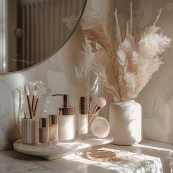 Boho decor in a home office in boho style, boho interior photo