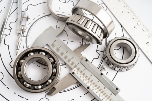 Engineering tools and mechanical industrial with vernier caliper and metal ball bering. photo