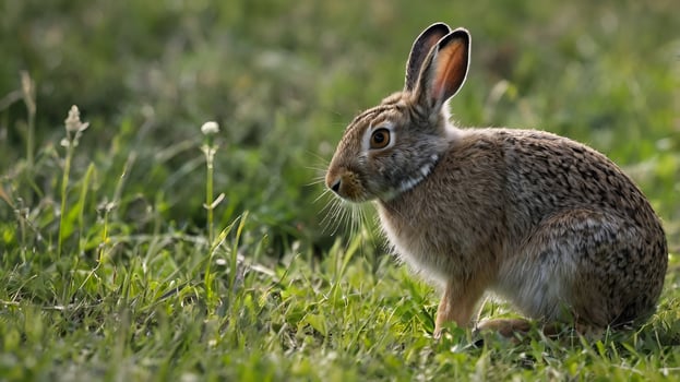 Adorable Rabbit in grass field photo