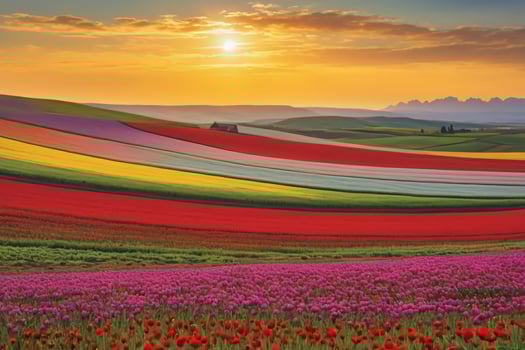 Fields of beautiful colorful wildflowers at sunset are an amazing sight photo