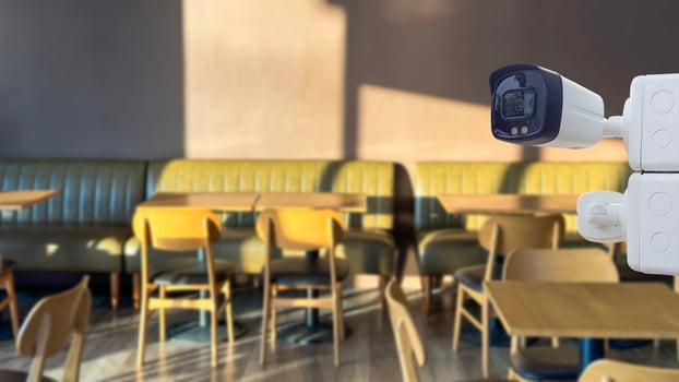 Security CCTV camera installed in coffee shop photo