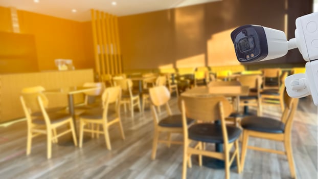 Security CCTV camera installed in coffee shop photo