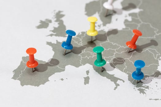 Europe map with colored pushpins. European travel concept photo