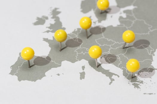 Europe map with yellow pushpins. European travel concept photo