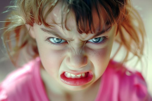 Close up portrait of an angry little girl photo
