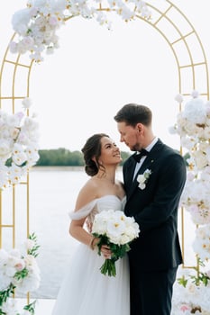 wedding ceremony of the newlyweds on the pier photo