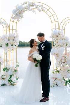 wedding ceremony of the newlyweds on the pier photo