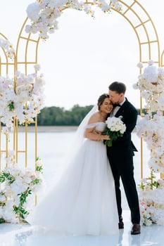 wedding ceremony of the newlyweds on the pier photo