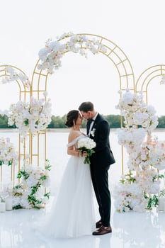 wedding ceremony of the newlyweds on the pier photo