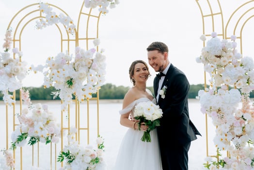 wedding ceremony of the newlyweds on the pier photo