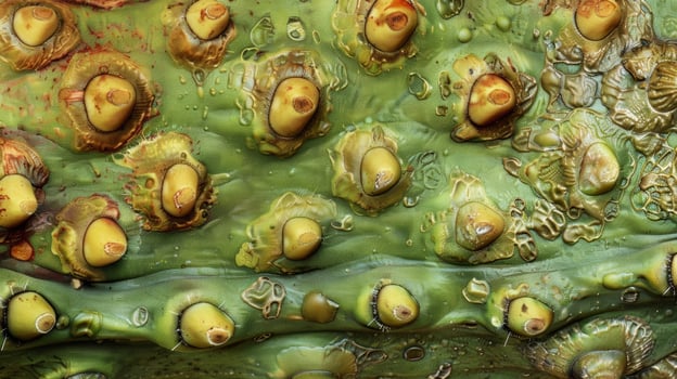 A detailed shot of a bumpy cactus shows the rough scaly texture of its skin almost resembling the scales of a reptile photo
