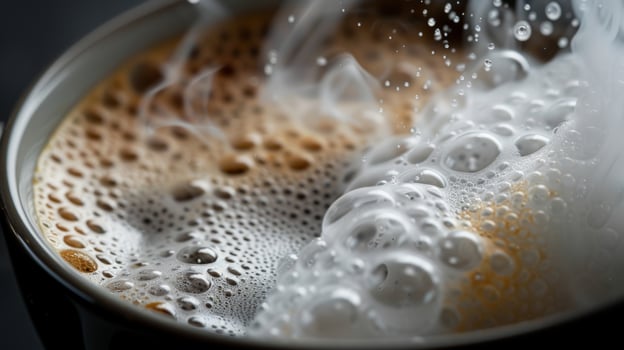 Delicate foam art resembling soft billowing clouds atop the coffee photo