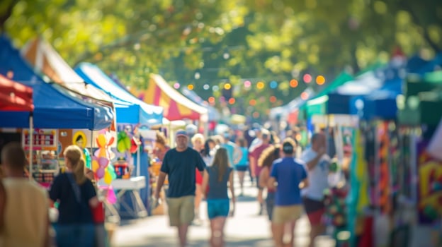 Obscured shot of a community fair with various booths showcasing local businesses photo