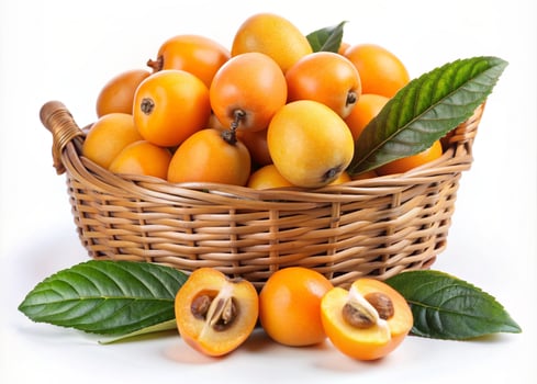 loquat fruit in basket isolated on white background photo
