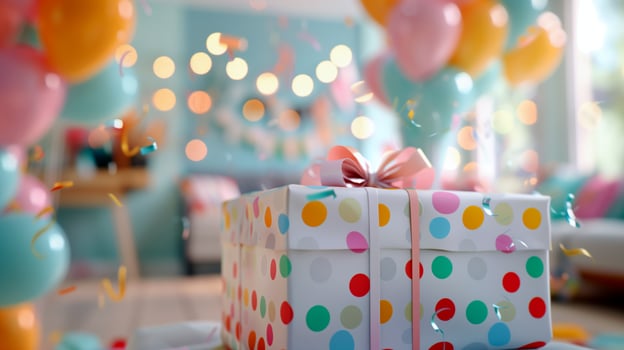 Whimsical Birthday Celebration with Polka Dotted Gift photo