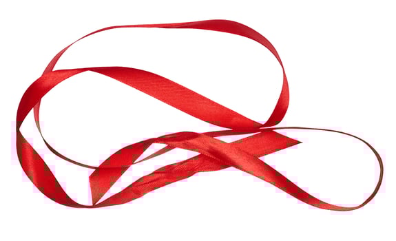 Piece of red satin ribbon on isolated background photo
