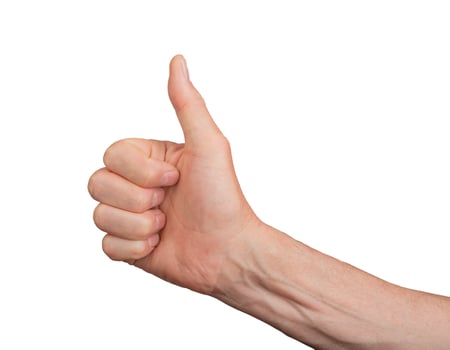 Thumb up gesture, hand showing good, finger like, yes okay, isolated sign. Approve business symbol photo