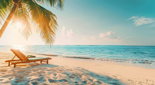Ready for a Summer vacation. Summer vacation at a tropical beach with palm trees photo