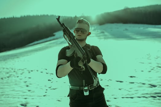 Special forces soldiers with weapon take part in military maneuver. war, army, technology and army concept photo