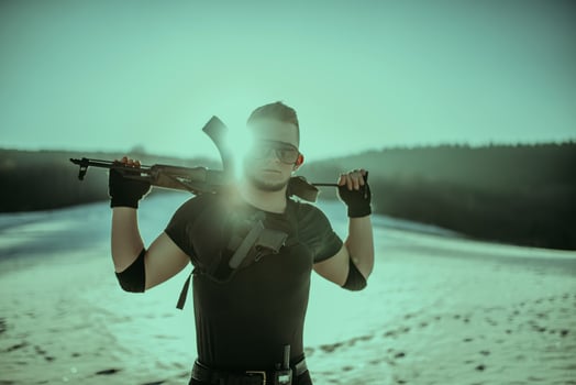Special forces soldiers with weapon take part in military maneuver. war, army, technology and army concept photo