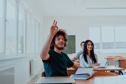A diverse group of students is attentively listening, actively participating, and embracing modern education in a dynamic classroom setting, fostering collaboration and stimulating creativity. photo