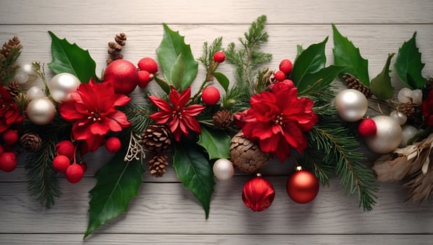 Christmas borders collection with decorative hand drawn seasonal flowers and plants. photo