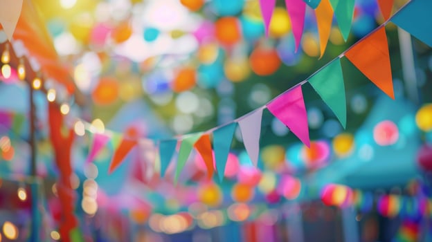 Soft focus on fluttering flags and bunting adding to the festive ambiance of the fair photo