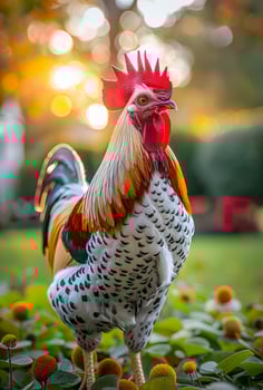 Rooster or rooster crowing in the morning with sunrise background photo